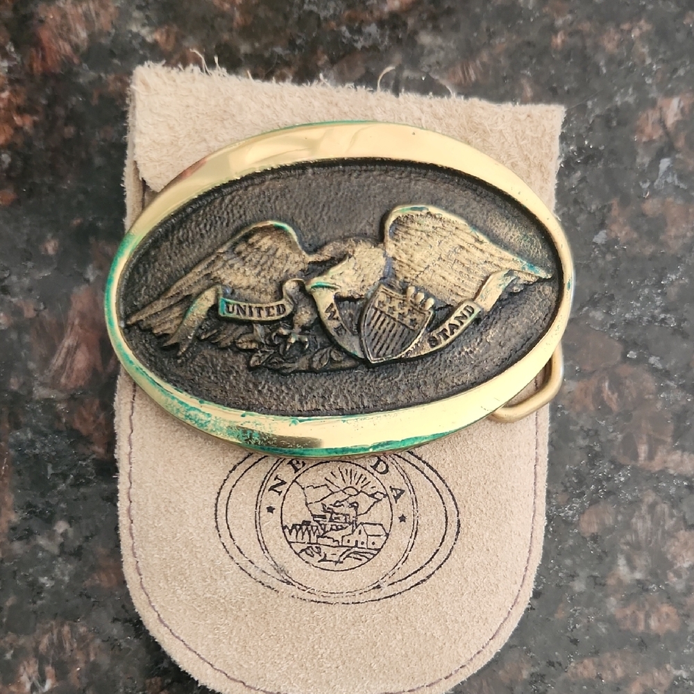 Gold and Bronze Eagle Belt Buckle United We Stand America
